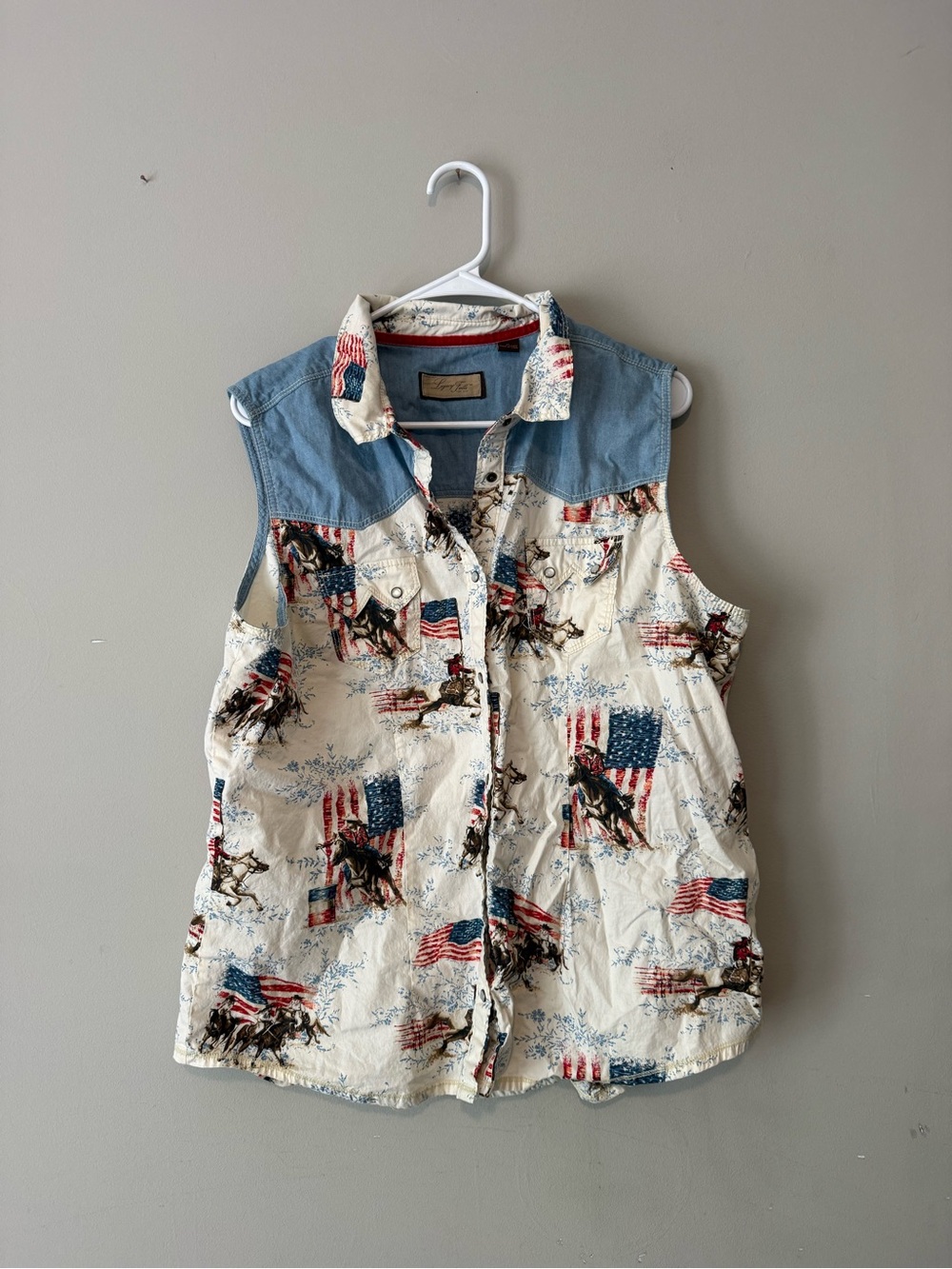 Legacy Falls For Her Vintage America Barrel Racing Pearl Button Sleeveless Top